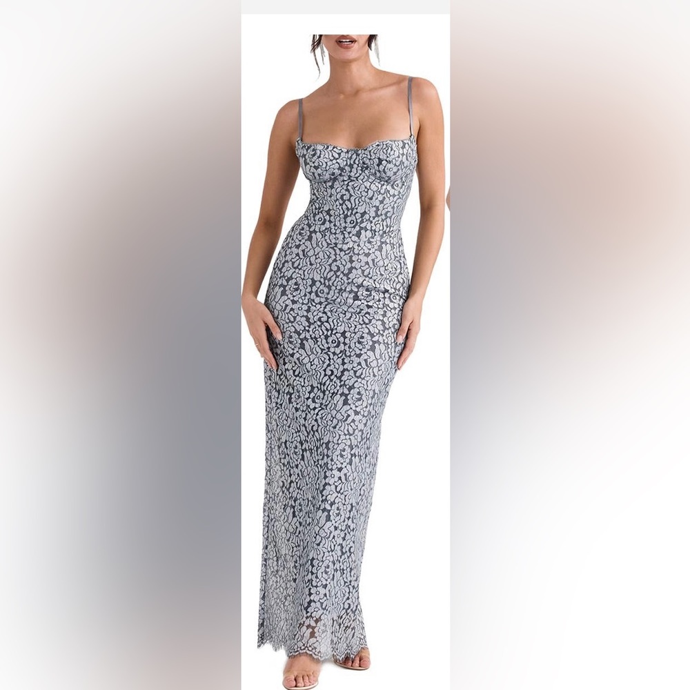 HOUSE OF CB Metallic Floral Lace Body-Con Gown